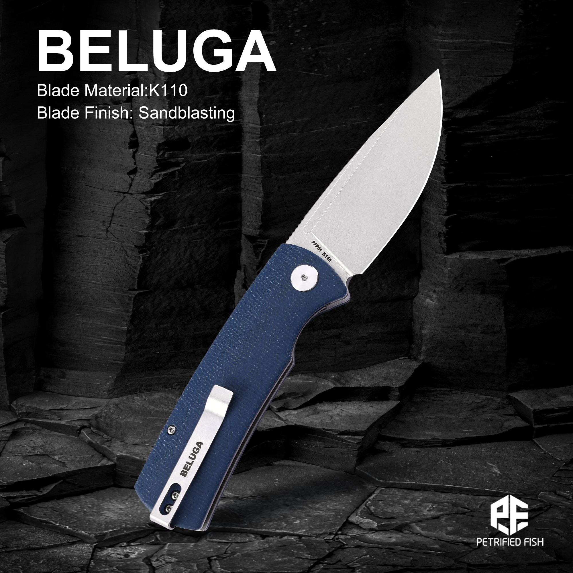 Survival Knife Full Tang - Petrified Fish Beluga PFP01 Quality Folding
